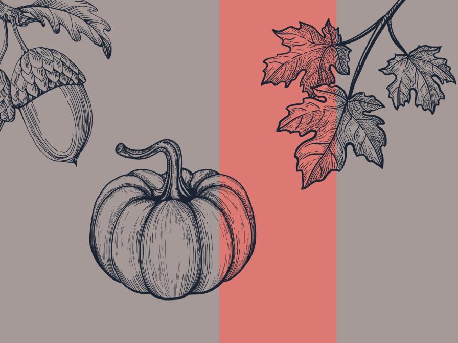 græskar, agern og blade